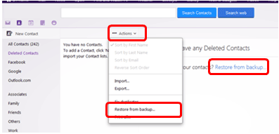 restore deleted contacts in Yahoo mail
