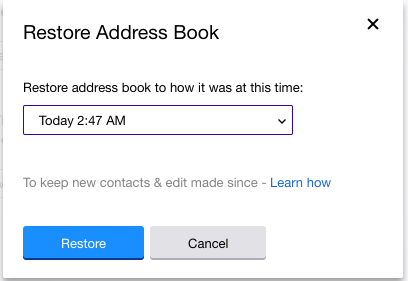 restore all contacts in Yahoo mail